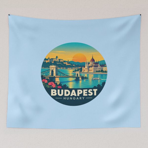 Item preview, Budapest Hungary Retro Sunset Travel Art designed and sold by GusiaTreasures.