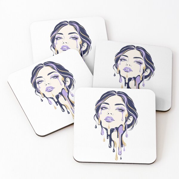 Item preview, "Melting Glamour Portrait: Drip Art Woman with Purple and Gold Dripping Make-up, High-Fashion Illustration for T-shirts and Apparel" designed and sold by Nubian Style.