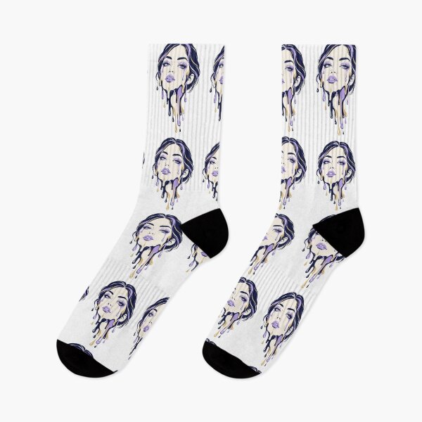Item preview, "Melting Glamour Portrait: Drip Art Woman with Purple and Gold Dripping Make-up, High-Fashion Illustration for T-shirts and Apparel" designed and sold by Nubian Style.