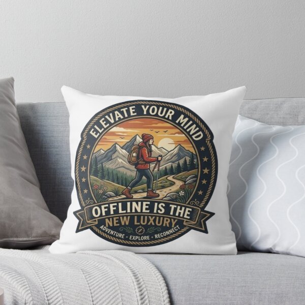 Item preview, Offline Is The New Luxury - Elevate Your Mind Hiking Badge designed and sold by Salma.Store.