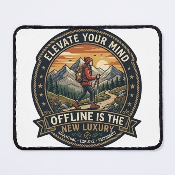Item preview, Offline Is The New Luxury - Elevate Your Mind Hiking Badge designed and sold by Salma.Store.
