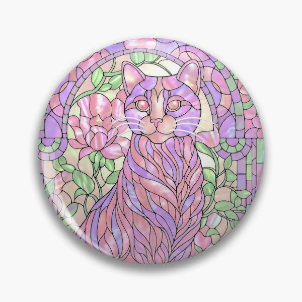 Item preview, Stained Glass with Cat in Purple and Greens designed and sold by LaRoach Digital Arts.