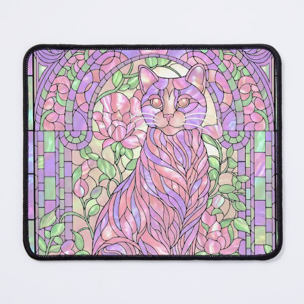 Item preview, Stained Glass with Cat in Purple and Greens designed and sold by LaRoach Digital Arts.
