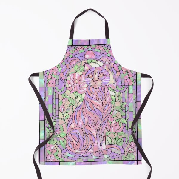 Item preview, Stained Glass with Cat in Purple and Greens designed and sold by LaRoach Digital Arts.