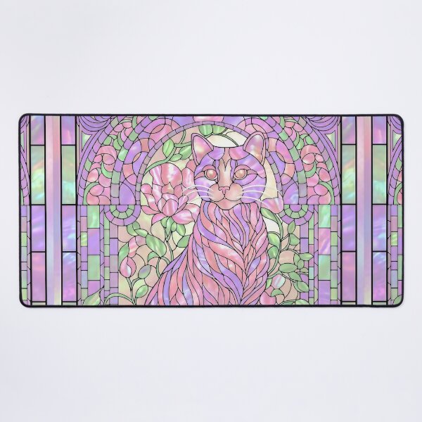 Item preview, Stained Glass with Cat in Purple and Greens designed and sold by LaRoach Digital Arts.