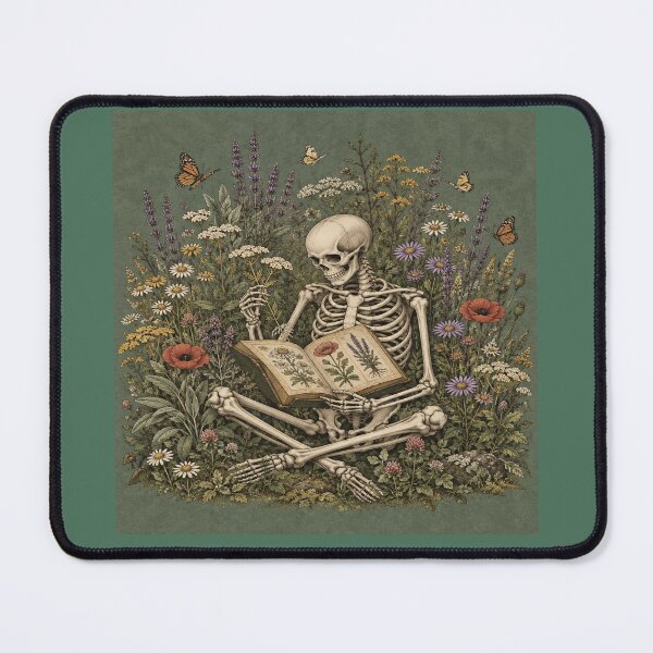 Item preview, Gothic Herbalist Skeleton Reader designed and sold by POD DYNASTY | Original Print On Demand T-Shirt Graphics.