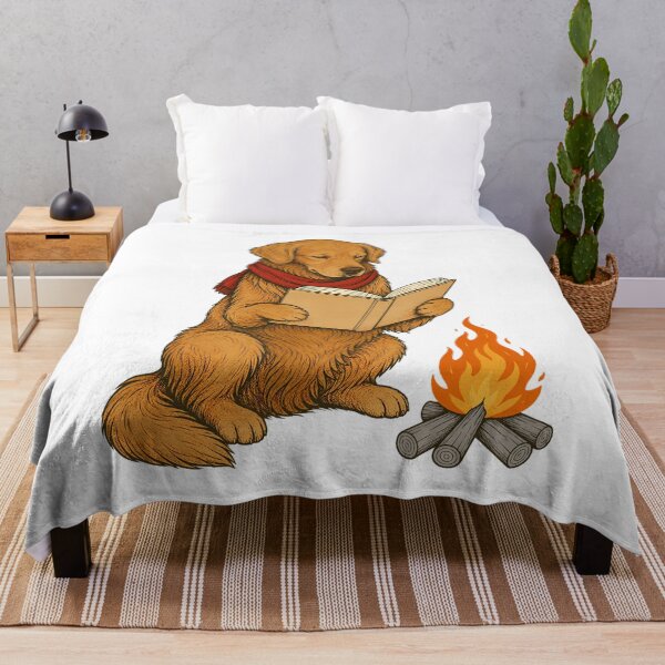 Item preview, Golden Retriever reading by a campfire designed and sold by Daily Quirk.
