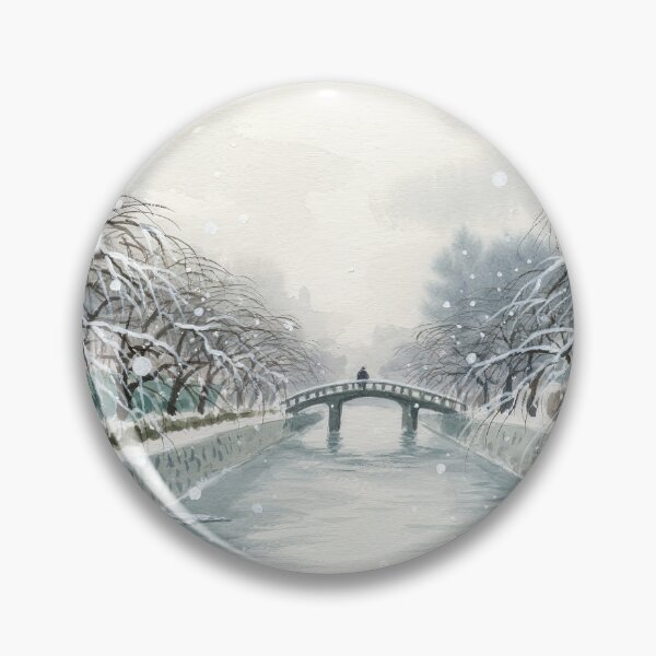 Item preview, Vintage Watercolor Winter Japan Canal Bridge Art Vector designed and sold by Shutter-Dragon.