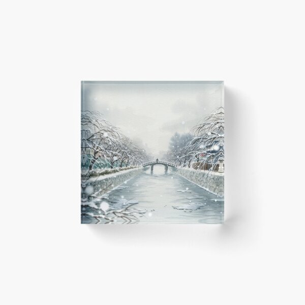 Item preview, Vintage Watercolor Winter Japan Canal Bridge Art Vector designed and sold by Shutter-Dragon.