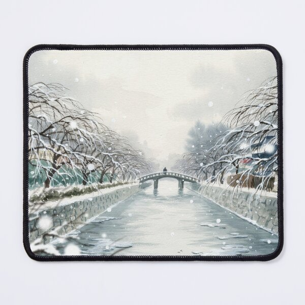 Item preview, Vintage Watercolor Winter Japan Canal Bridge Art Vector designed and sold by Shutter-Dragon.