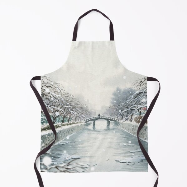 Item preview, Vintage Watercolor Winter Japan Canal Bridge Art Vector designed and sold by Shutter-Dragon.