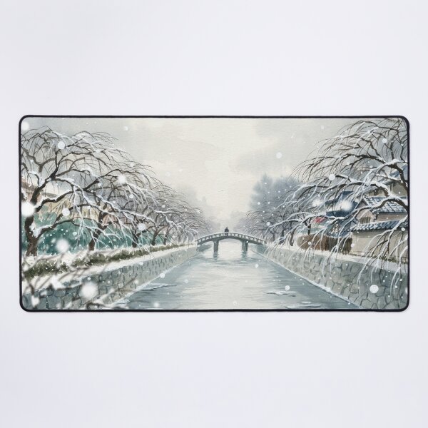 Item preview, Vintage Watercolor Winter Japan Canal Bridge Art Vector designed and sold by Shutter-Dragon.