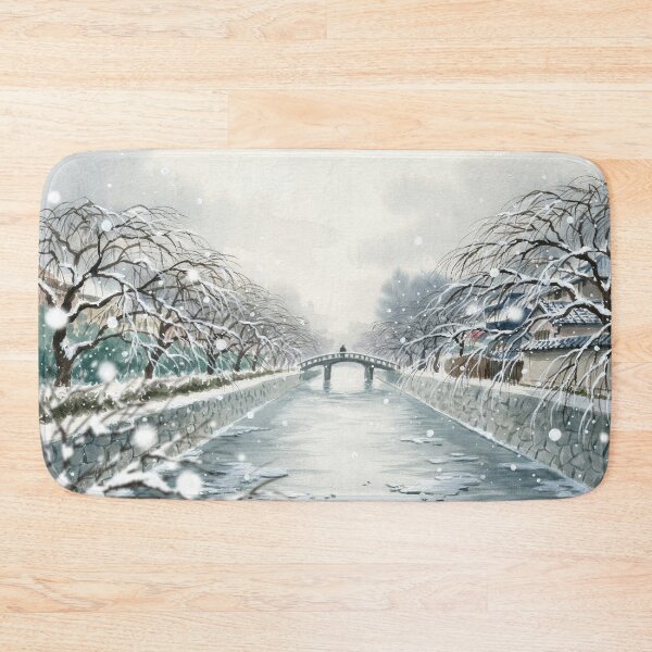 Item preview, Vintage Watercolor Winter Japan Canal Bridge Art Vector designed and sold by Shutter-Dragon.