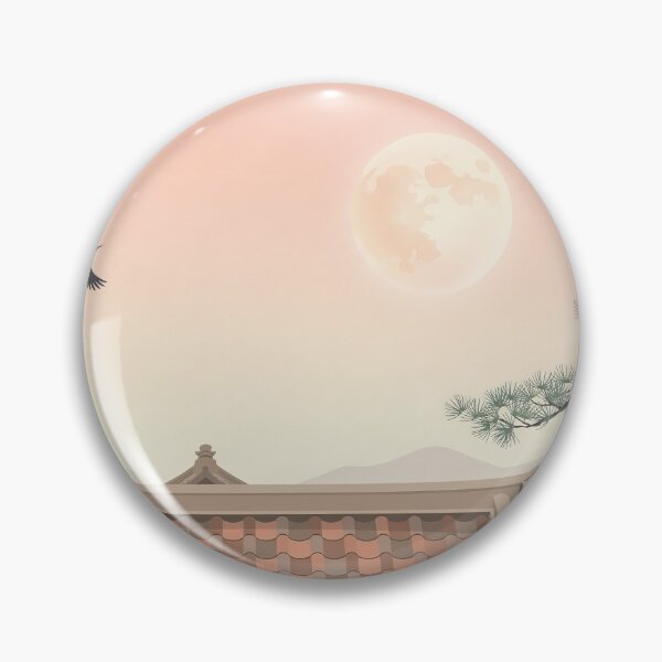 Item preview, Vintage Watercolor Flying Cranes Full Moon Temple Art Vector designed and sold by Shutter-Dragon.
