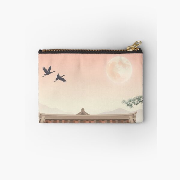 Item preview, Vintage Watercolor Flying Cranes Full Moon Temple Art Vector designed and sold by Shutter-Dragon.