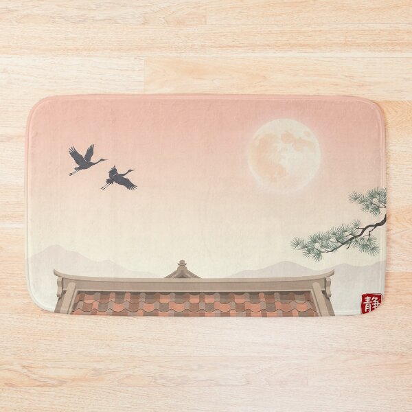 Item preview, Vintage Watercolor Flying Cranes Full Moon Temple Art Vector designed and sold by Shutter-Dragon.