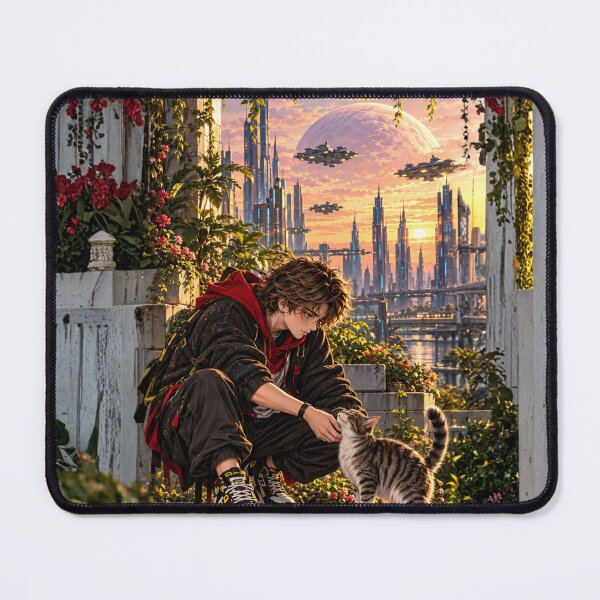 Item preview, Danix Cyberpunk Rooftop Garden Cat Poster Design designed and sold by Kenzie & Co.
