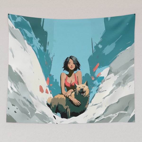 Item preview, Short Hair Girl with Dog Snowy Landscape Art designed and sold by Lunat1kk.