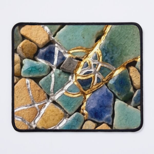 Item preview, Kintsugi Shattered Tiles in Ocean and Sand Tones - Coastal Mosaic Wabi-Sabi Art designed and sold by Purrfecta.
