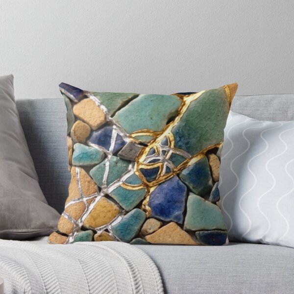 Item preview, Kintsugi Shattered Tiles in Ocean and Sand Tones - Coastal Mosaic Wabi-Sabi Art designed and sold by Purrfecta.