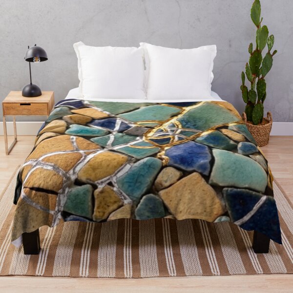 Item preview, Kintsugi Shattered Tiles in Ocean and Sand Tones - Coastal Mosaic Wabi-Sabi Art designed and sold by Purrfecta.