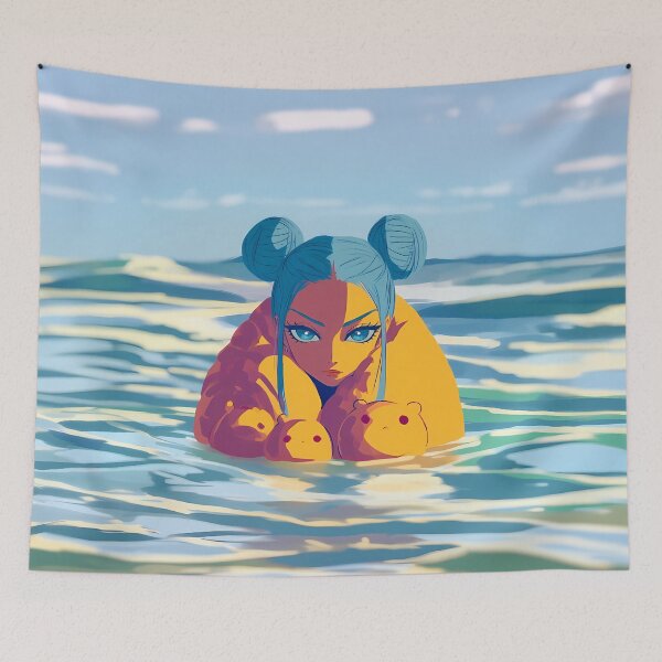 Item preview, Blue Hair Anime Girl Beach Capybara Art designed and sold by Lunat1kk.