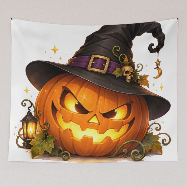 Item preview, Glowing Halloween Pumpkin in a Witch Hat designed and sold by PRINTIONAL.