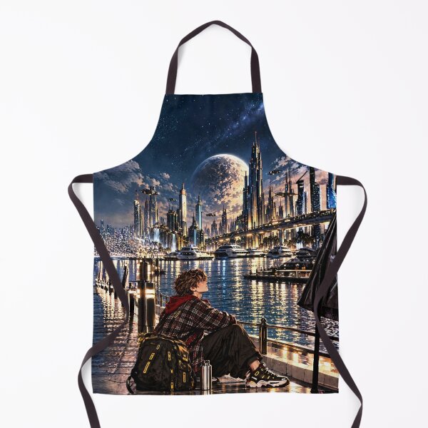 Item preview, Danix Cyberpunk Harbour Moonrise Poster Design designed and sold by Kenzie & Co.