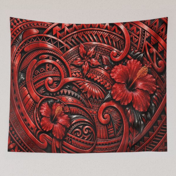 Item preview, Red Polynesian Tribal Hibiscus – Tropical Island Pattern designed and sold by artistwill.