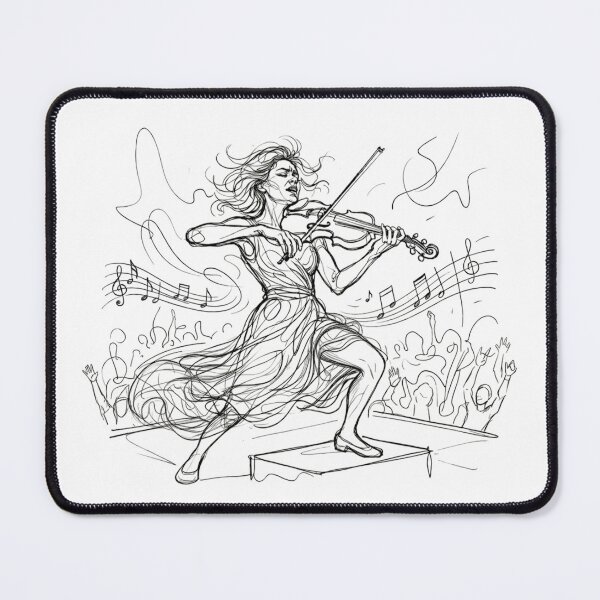Item preview, "Passionate Violinist Sketch: Dynamic Female Musician Line Art Illustration with Musical Notes and Concert Crowd" designed and sold by Nubian Style.