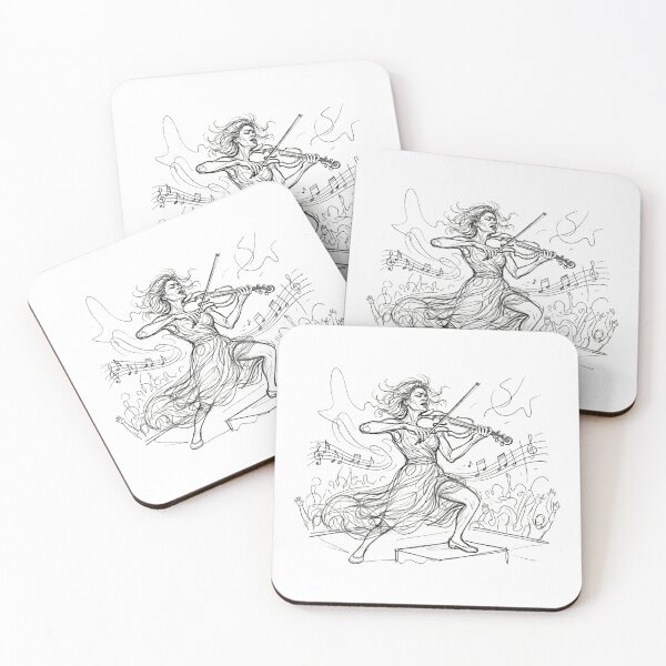 Item preview, "Passionate Violinist Sketch: Dynamic Female Musician Line Art Illustration with Musical Notes and Concert Crowd" designed and sold by Nubian Style.