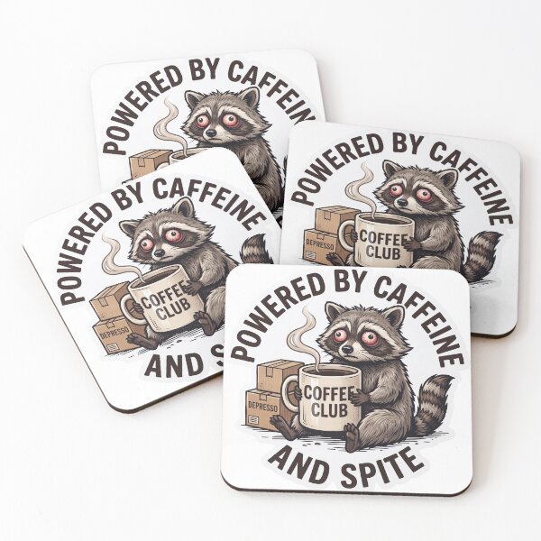 Item preview, Funny Tired Raccoon Powered By Caffeine And Spite Retro Coffee Lover designed and sold by Veverony Design.