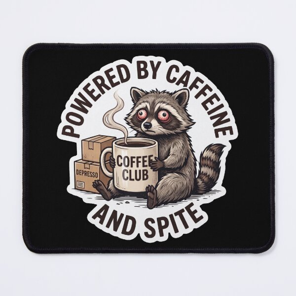 Item preview, Funny Tired Raccoon Powered By Caffeine And Spite Retro Coffee Lover designed and sold by Veverony Design.