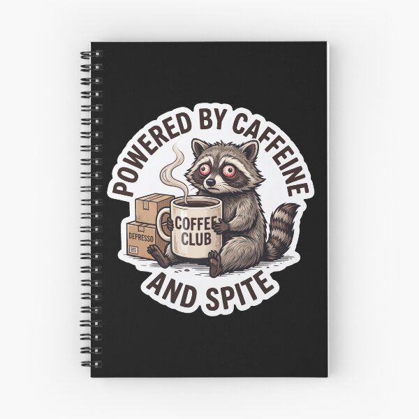 Item preview, Funny Tired Raccoon Powered By Caffeine And Spite Retro Coffee Lover designed and sold by Veverony Design.