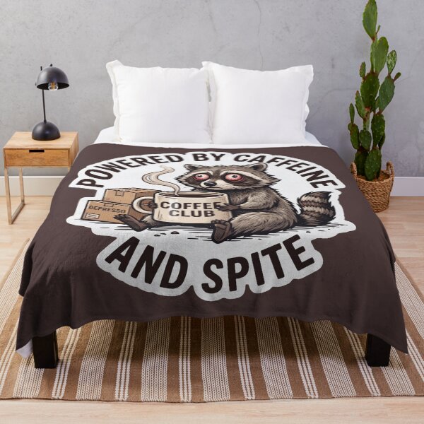 Item preview, Funny Tired Raccoon Powered By Caffeine And Spite Retro Coffee Lover designed and sold by Veverony Design.