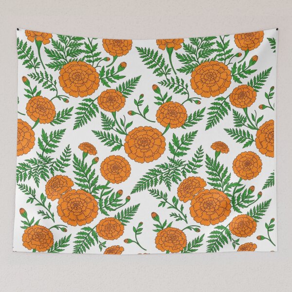Item preview, Orange Marigold Flower Pattern Botanical Illustration    designed and sold by Owcomm.