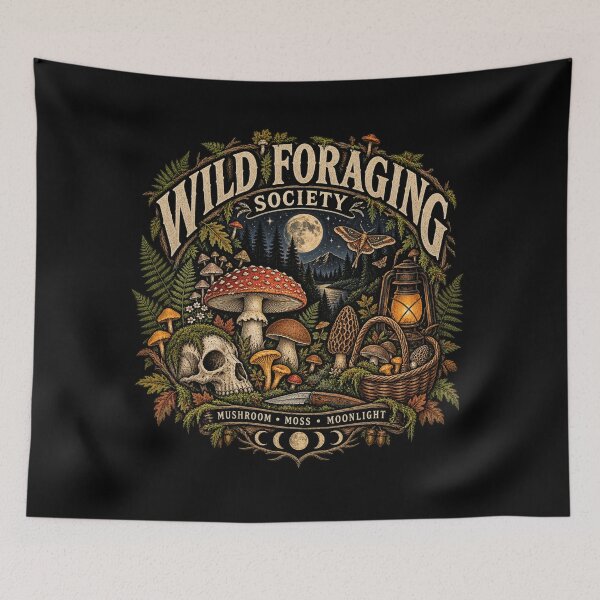 Item preview, Wild Foraging Society Mushroom Foraging Vintage Forest designed and sold by FakePeopleSuck.