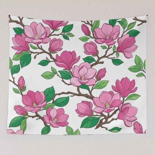 Item preview, Pink Magnolia Flowers Botanical Pattern Illustration    designed and sold by Owcomm.