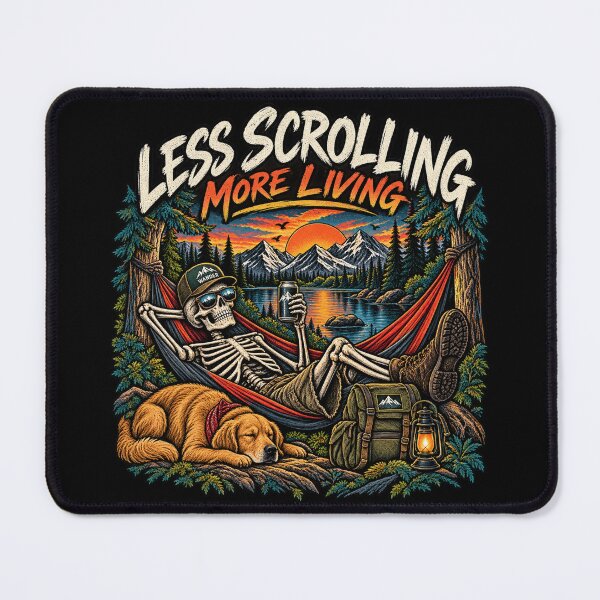 Item preview, Less Scrolling More Living Skeleton Camping Vintage designed and sold by FakePeopleSuck.