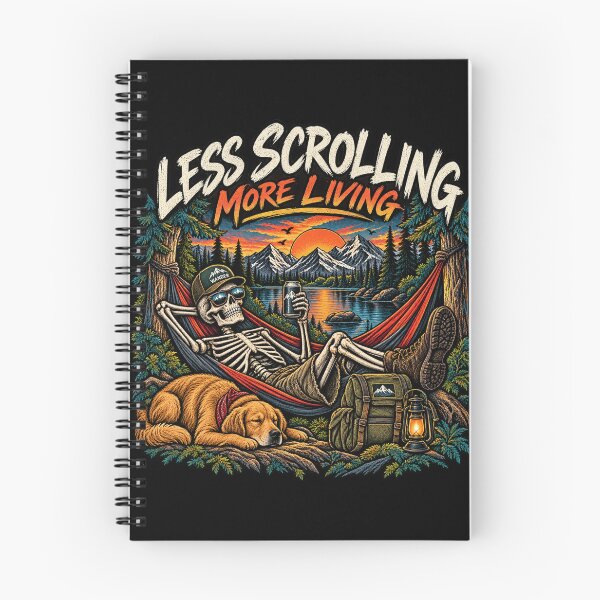 Item preview, Less Scrolling More Living Skeleton Camping Vintage designed and sold by FakePeopleSuck.