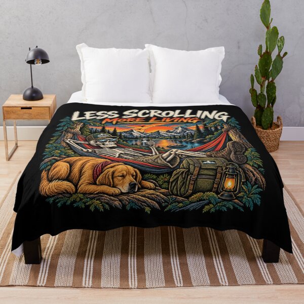 Item preview, Less Scrolling More Living Skeleton Camping Vintage designed and sold by FakePeopleSuck.