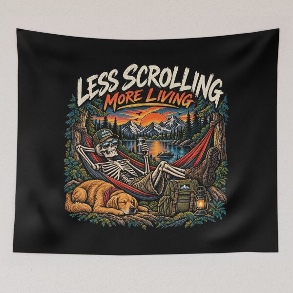 Item preview, Less Scrolling More Living Skeleton Camping Vintage designed and sold by FakePeopleSuck.