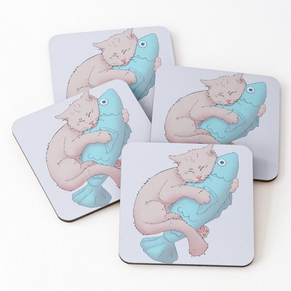 Item preview, Grey cat hugging its stuffed toy designed and sold by Houst-cn.