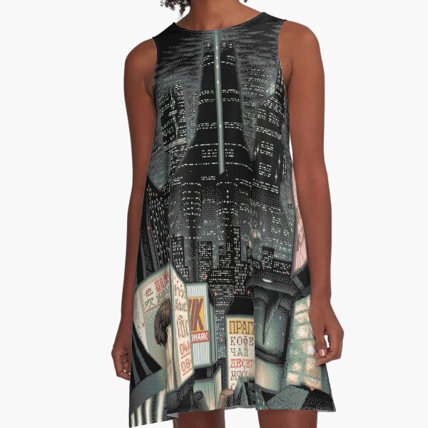 Pixel Japanese Night City A-Line Dress