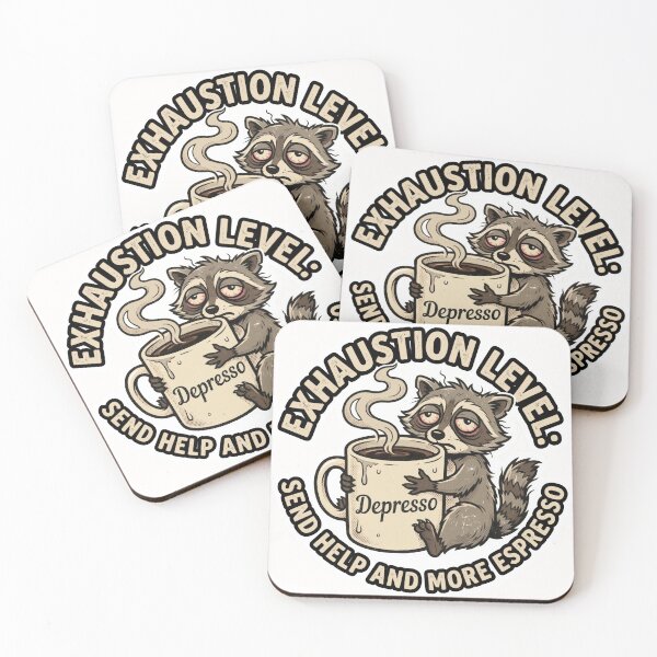 Item preview, Exhaustion Level Depresso Tired Raccoon Coffee Funny designed and sold by Veverony Design.