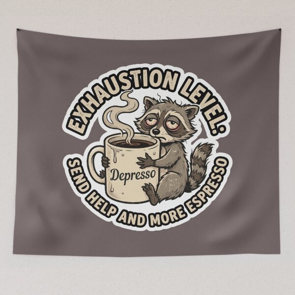 Item preview, Exhaustion Level Depresso Tired Raccoon Coffee Funny designed and sold by Veverony Design.