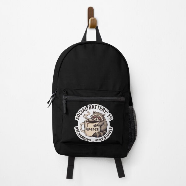 Item preview, Social Battery 1 Percent Exhausted Raccoon Drinking Depresso Coffee designed and sold by Veverony Design.