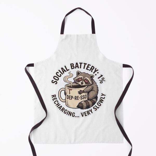 Item preview, Social Battery 1 Percent Exhausted Raccoon Drinking Depresso Coffee designed and sold by Veverony Design.