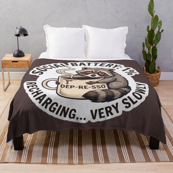 Item preview, Social Battery 1 Percent Exhausted Raccoon Drinking Depresso Coffee designed and sold by Veverony Design.