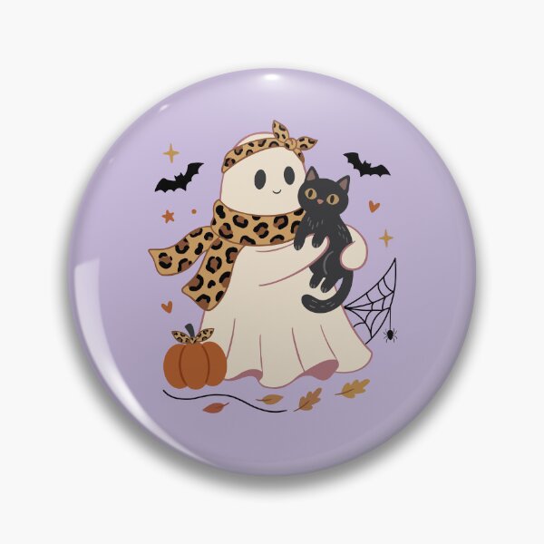 Item preview, Cute Halloween Ghost With Black Cat Leopard Accents designed and sold by FreshVibe Prints.